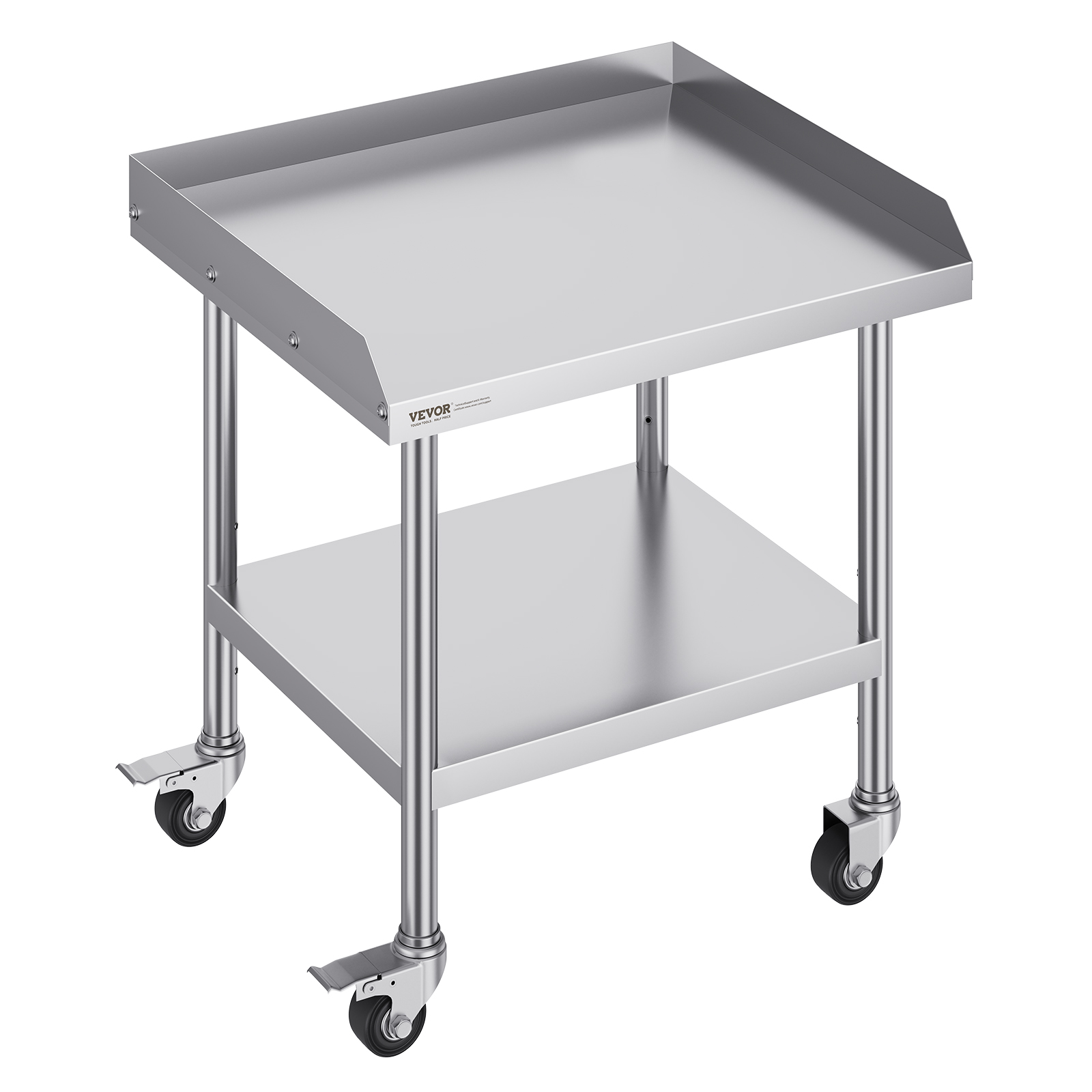 SucceBuy Mesa de trabalho de aço inoxidável Mesa de trabalho comercial para preparação de alimentos com rodízios de 4 rodas Mesa de trabalho de metal contra salpicaduras de 3 lados