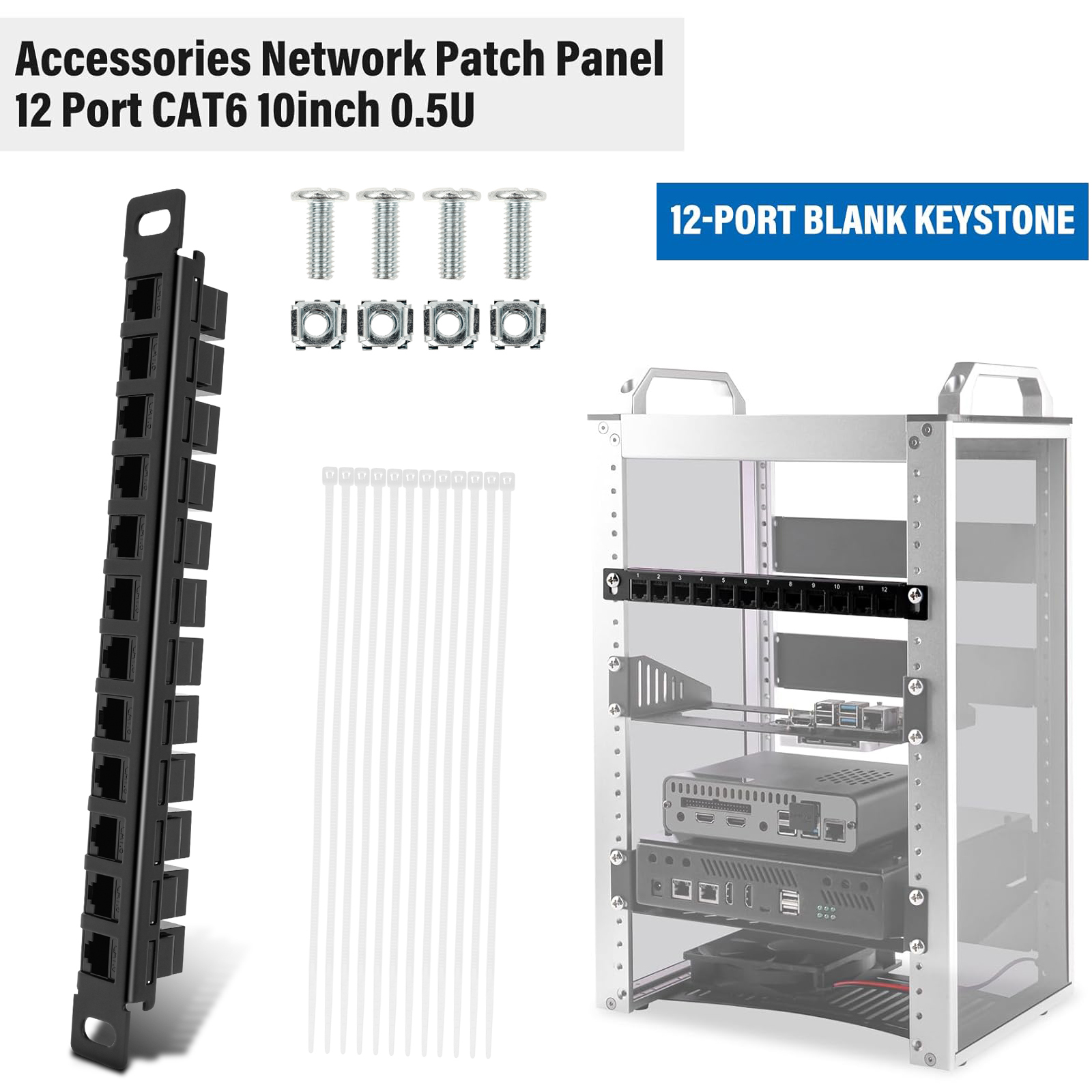 Panel de conexión de 12 puertos Panel de conexión de red CAT6 de 10 pulgadas 0.5U para DeskPi RackMate T1/T0/T2/T1 Plus/T0 Plus y Rack de servidor de 10 pulgadas/Ne
