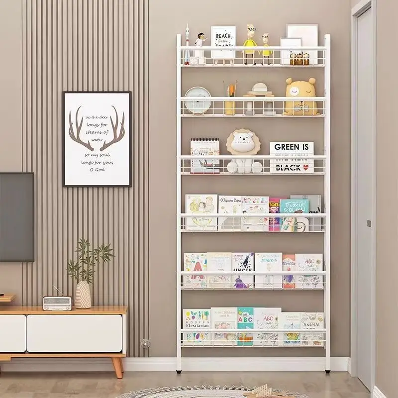 Shelf behind the door, bookshelf storage rack, floor-to-ceiling multi-layer thin wall-attached bookshelf, gap storage rack,.