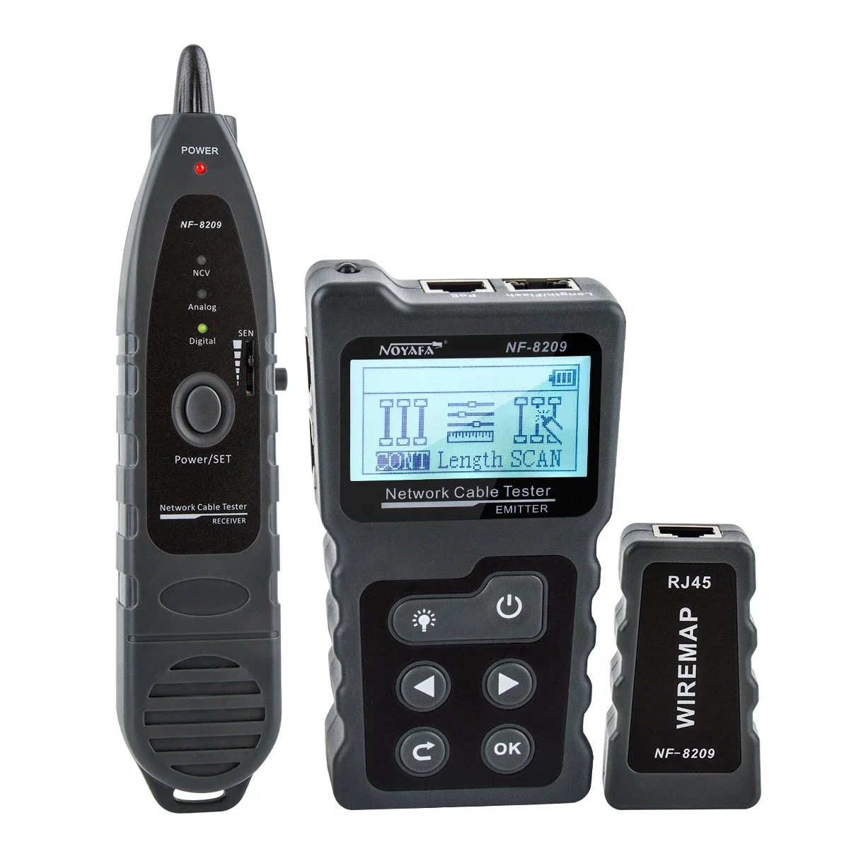 NOYAFA NF-8209 rastreador de cables pantalla Lan probador de medida herramientas de red pantalla LCD medida longitud probador de mapa de cables con linterna