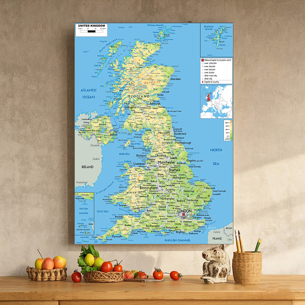 A1/A2/A3 折りたたみ式イギリス地図ポスター絵画フレームなし装飾ギフトリビングルーム寝室の壁アート英語