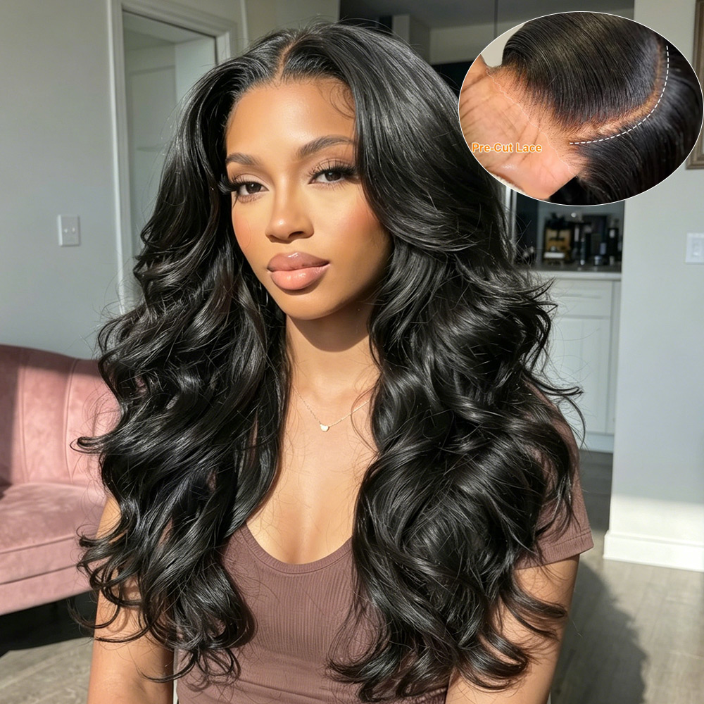 Pelucas sin pegamento Wear & Go, pelucas de cabello humano con ondas corporales, pelucas de encaje transparente HD 5x7 precortadas, pelucas frontales de encaje pre-arrancadas de cabello humano