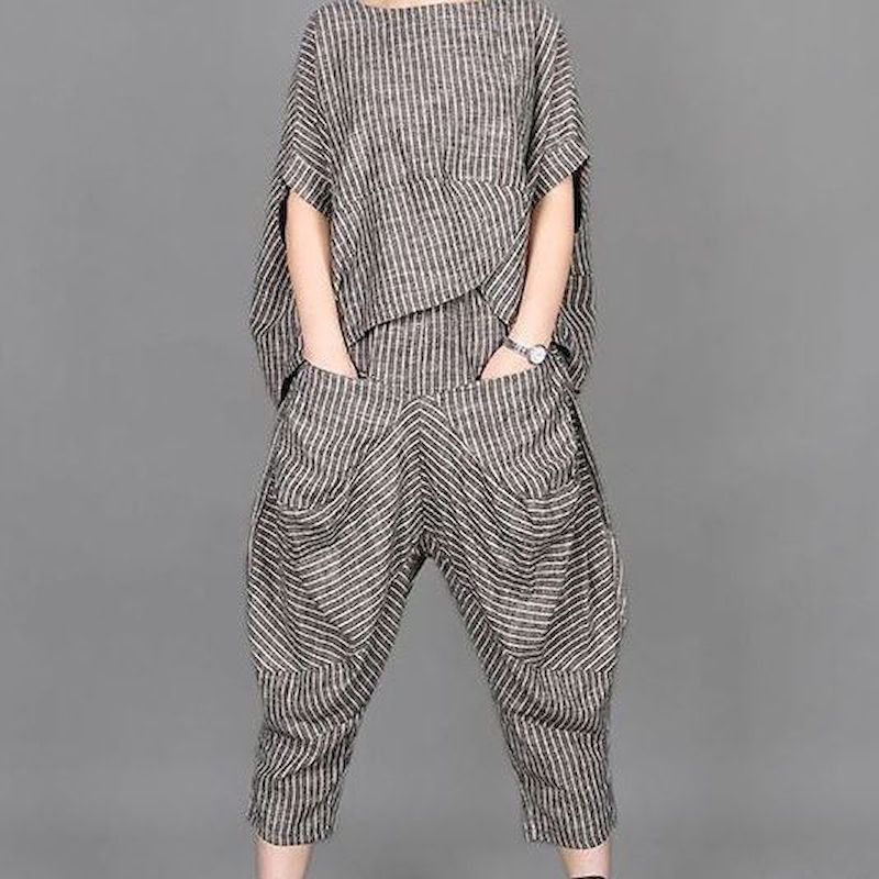 RETRO Art-Costumes d'été pour femmes, T-shirt à manches courtes à rayures, haut At, pantalons décontractés Knickerbockers pour femmes, ensembles de 2 pièces, nouveau