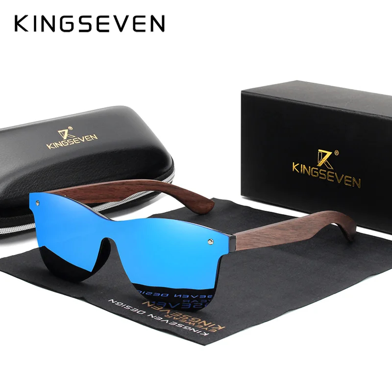 KINGSEVEN-gafas de sol polarizadas hechas a mano para hombre y mujer, lentes de madera de nogal, espejo Vintage, HD, UV400, gafas deportivas