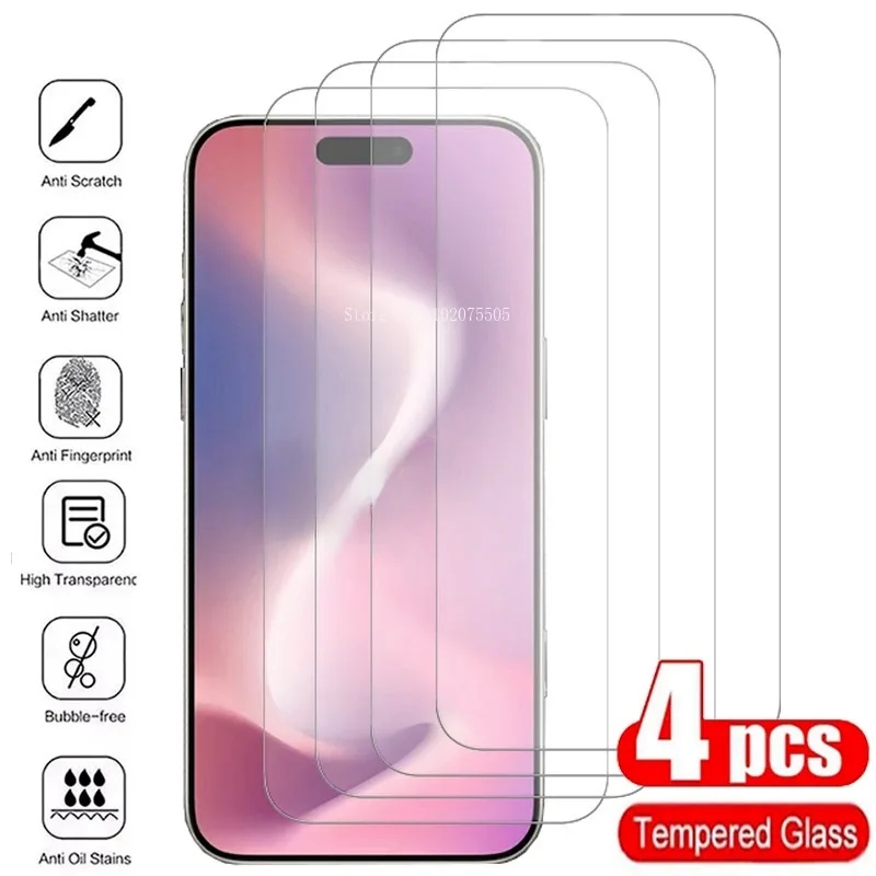 4 шт. Защитное стекло для iPhone 17, 16, 15, 13, 12, 14 Pro Max, X, XR, XS Max, 14, 15, 16 Plus, защитная пленка