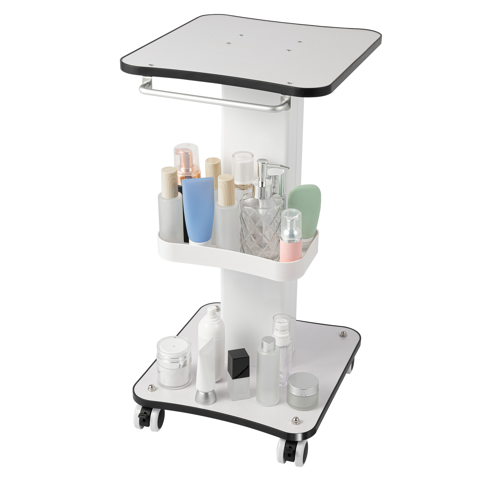 Beauty Trolley Cart for Salon, 33lbs Load Capacity, 4 Lockable Silent 360° Wheels, Multifunctional Beauty Trolley with Tray