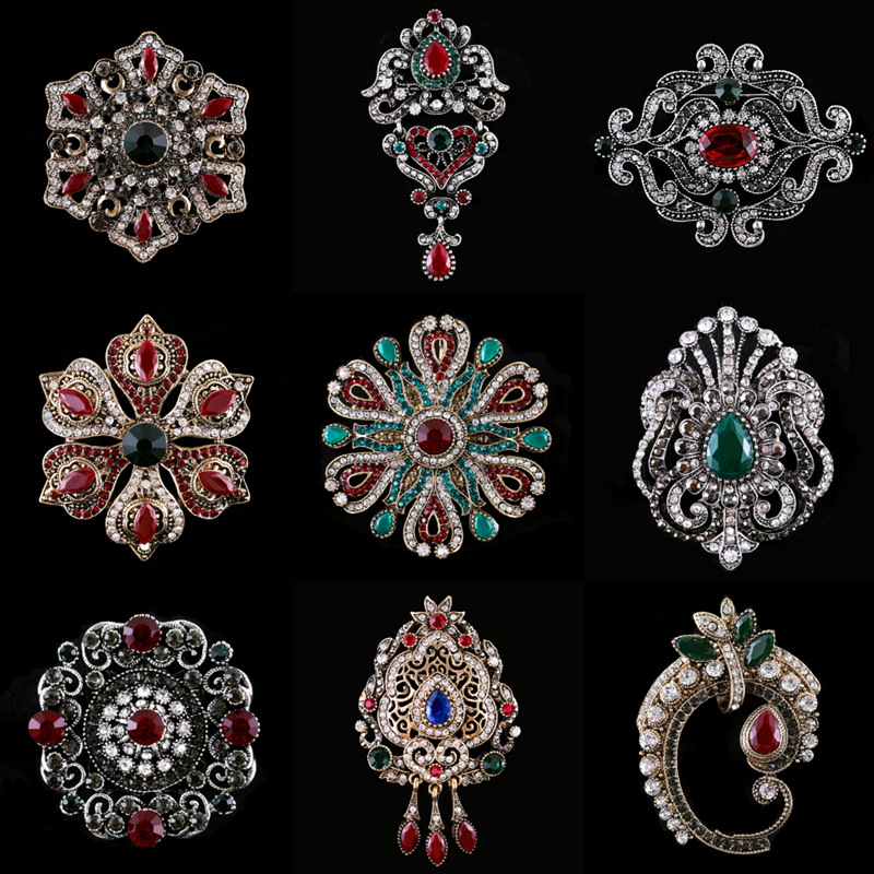 Barock Stil Vintage Frauen Männer Mode Kristall Broschen Pins Retro Palace Metall Abzeichen Revers Pin Unisex Party Corsage Schmuck