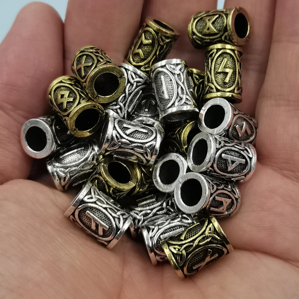 Contas e Anéis para Tranças de Cabelo e Barba com Design de Runas Vikings para Acessórios de Estilização de Cabelo