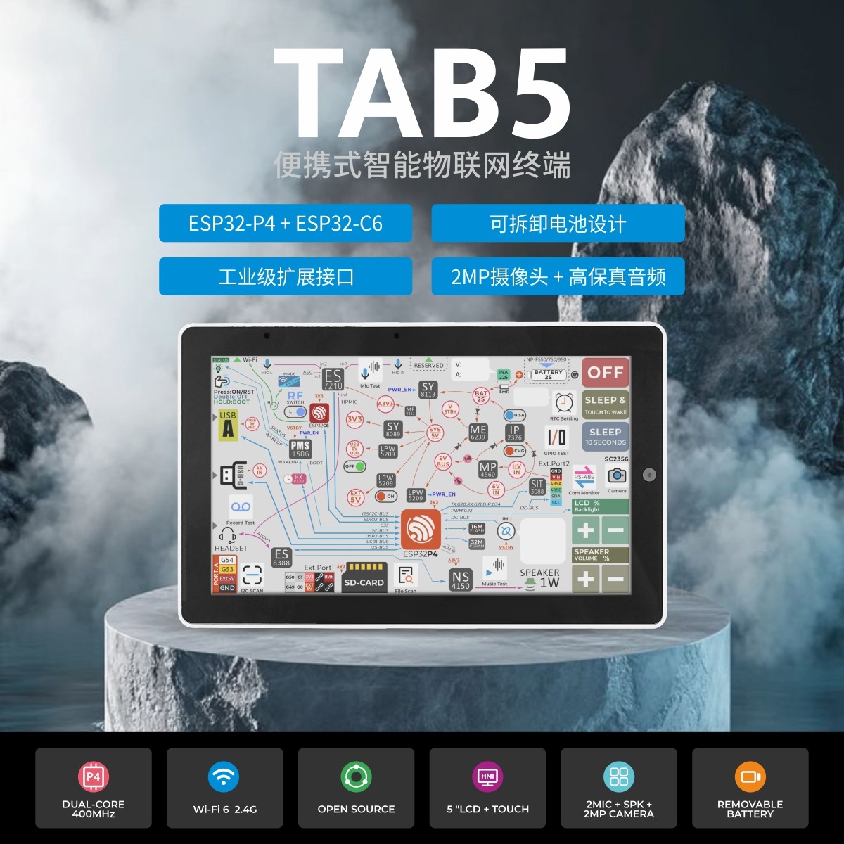 Terminal IoT Inteligente Portátil Oficial M5Stack TAB5 con Chipset ESP32-P4 y ESP32-C6