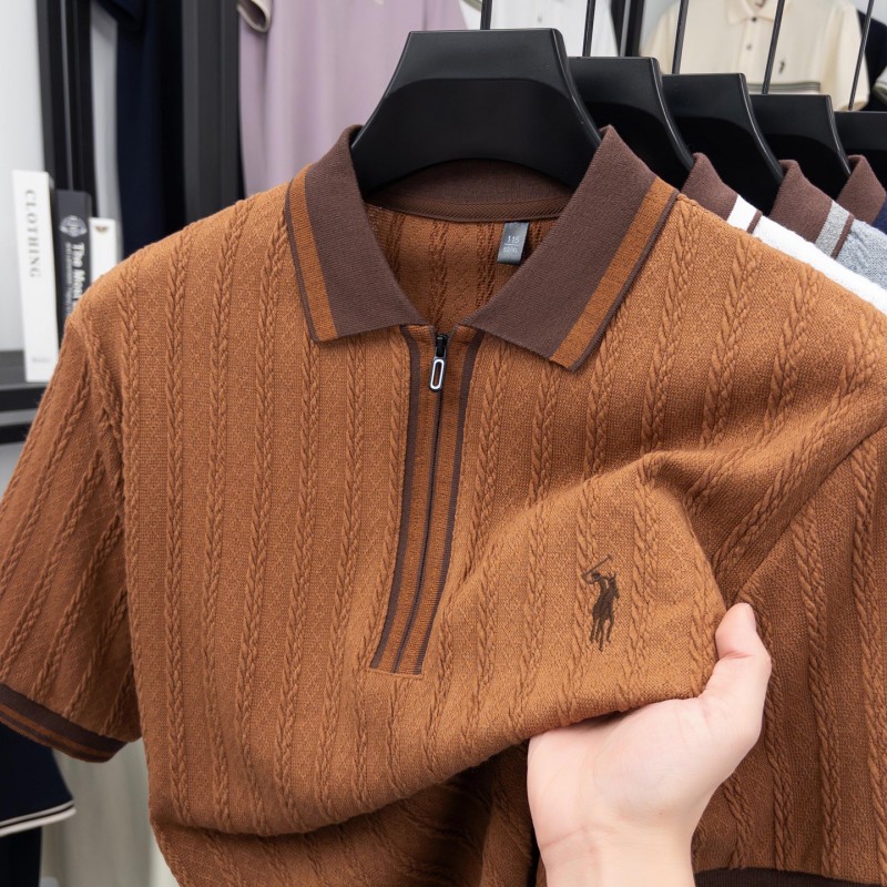 Luksusowa marka, dzianinowa koszulka polo z krótkim rękawem, haftowany logo Paul Pony, wzór w paski, męska koszulka T-shirt, letnia moda, koreański styl casual.