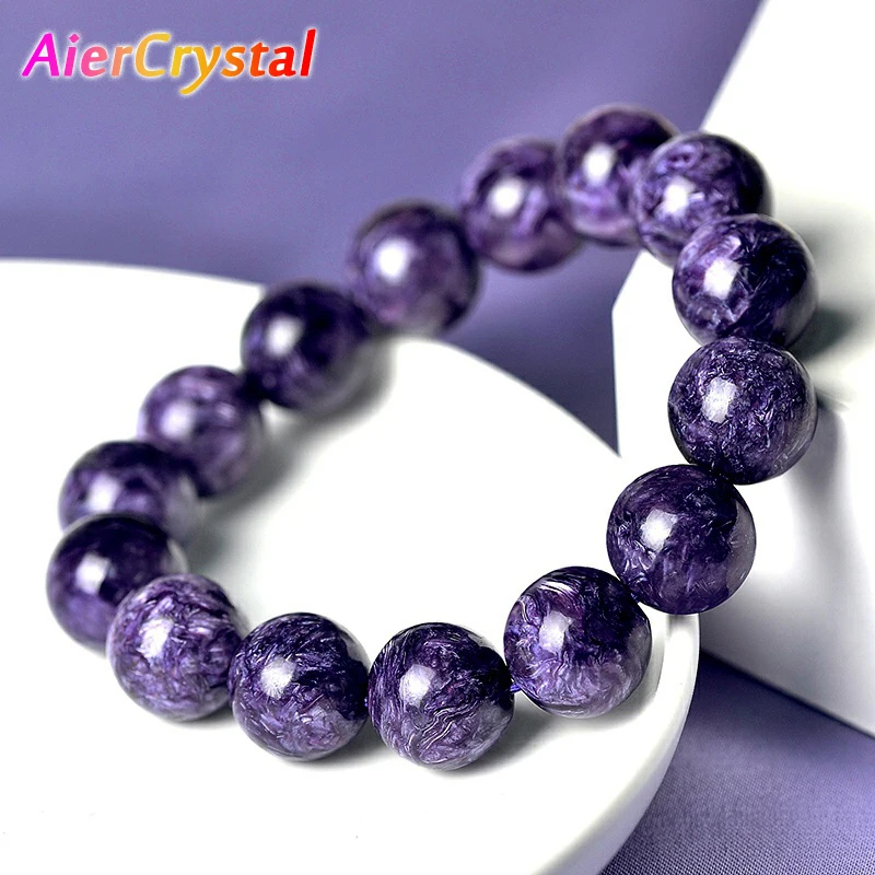 Pulsera de cuentas de Charoita Natural, piedra amatista, cristal, joyería de moda para mujer, cuerda elástica de un solo círculo, pulsera de Charoita, regalos