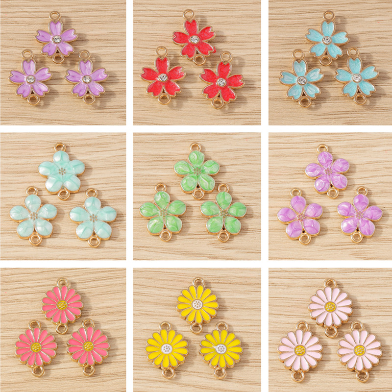 Breloques en émail à double trou pour bijoux, connecteurs de fleurs mignons, bracelets de bricolage exécutifs, collier, boucles d'oreilles, fournitures d'artisanat faites à la main, 10 pièces