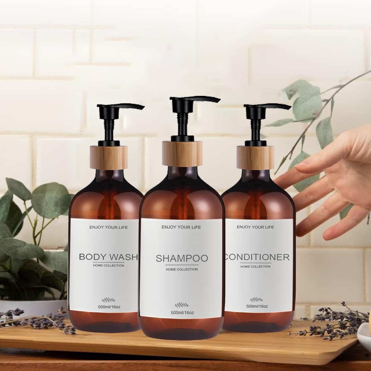 500 ml Shampoo- und Spülungsflaschen, Spender, 3er-Pack Seifen-Shampoo-Spenderflaschen mit Pumpe, Spülung, Duschbehälter