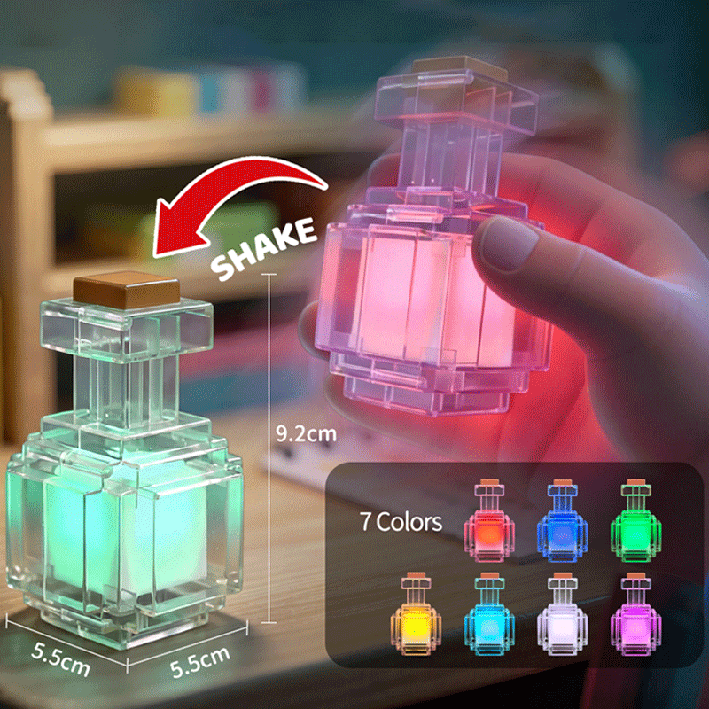 Luce Notturna Ricaricabile Mini, Lampada Decorativa per Camera da Letto a 7 Colori, Design a Bottiglia di Medicina Liquida Pixel Wind, Giocattolo da Gioco, Regalo per Bambini