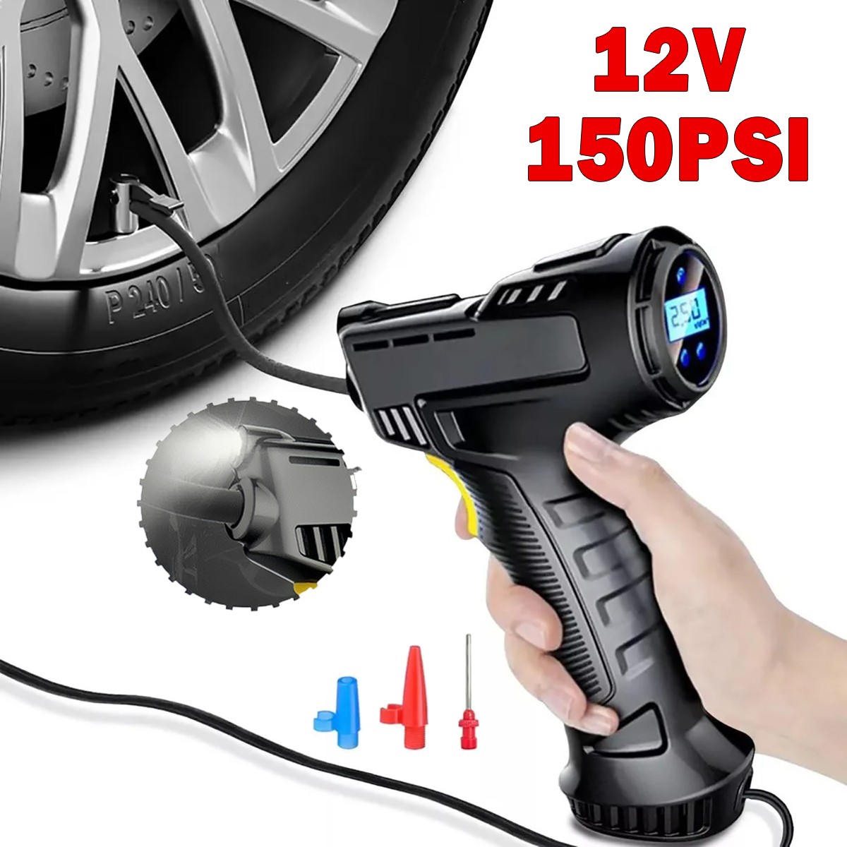 Inflador de Neumáticos Eléctrico Inalámbrico de 12V para Automóvil, Bomba de Aire Portátil para Neumáticos