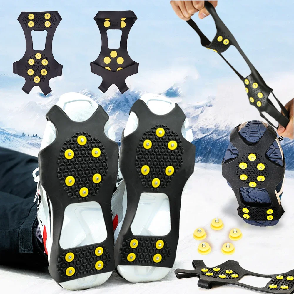10 borchie neve artiglio di ghiaccio antiscivolo neve ghiaccio termo plastica elastomero scarpe da arrampicata punte impugnature tacchetti sopra scarpe coperture ramponi