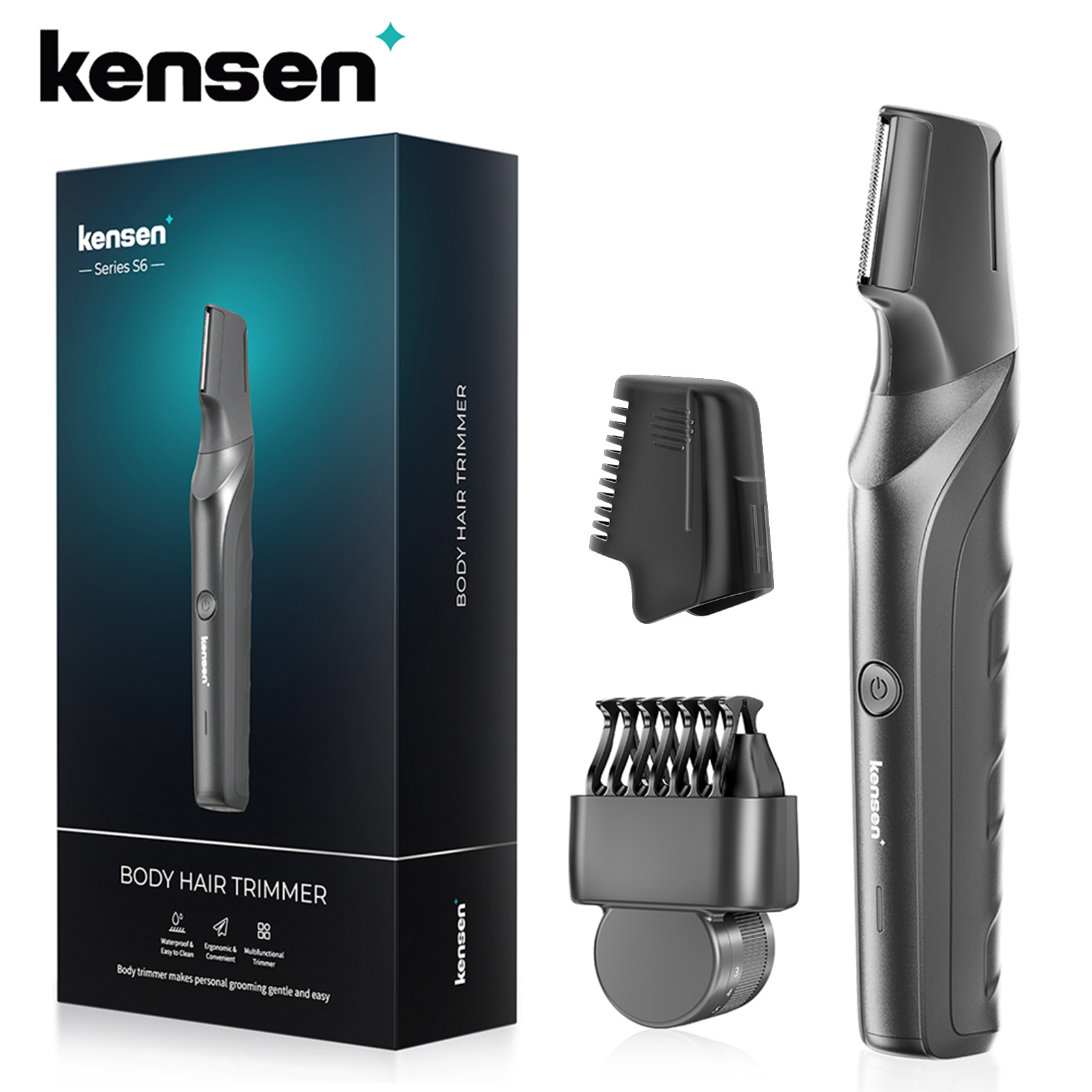 Cortadora de pelo corporal eléctrica Kensen S6 para hombres, cortadora de peluquero IPX5, cortadora de vello púbico de ingle impermeable con 2 accesorios de peluquero