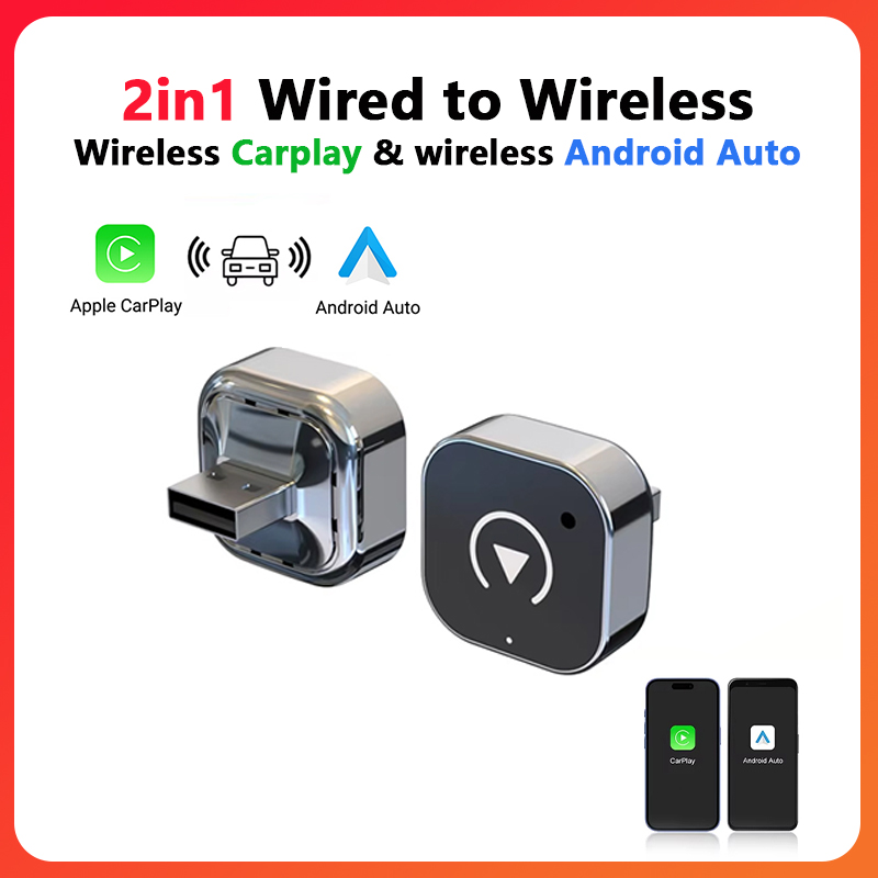 Nowy Super Mini CarPlay AI Box Przejściówka z Przewodowego na Bezprzewodowy CarPlay i Android Auto 2w1, WiFi5 5GHz dla 99% Oryginalnych Samochodów z Przewodowym CarPlay/Auto