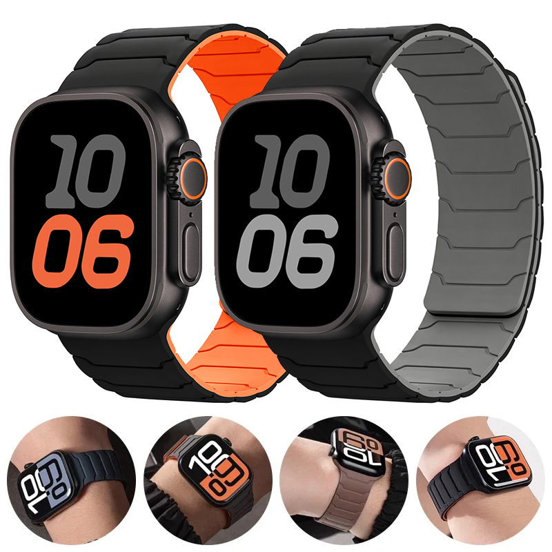 Correa para Apple Watch ultra 2 Band 49mm 44mm 45mm 40mm 42mm 46mm 41mm 38mm pulsera magnética de silicona IWatch Series 10 SE 9 8 7