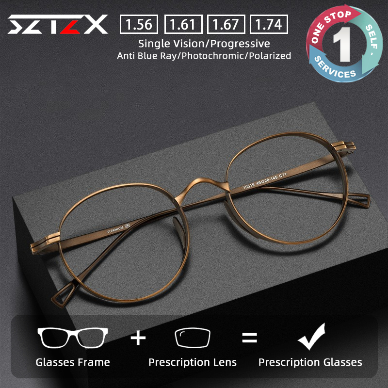SZTZX mode pur titane lunettes de Prescription hommes femmes cadre elliptique lunettes de lecture Anti lumière bleue lunettes progressives