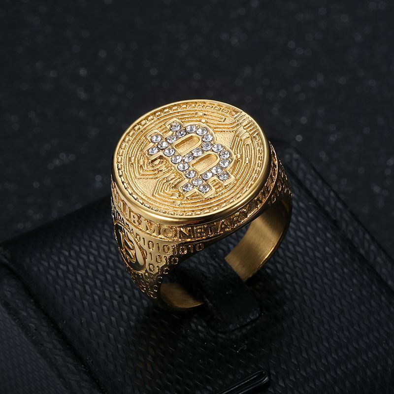 Edelstahl Titan Hip Hop Bling Iced Out Bitcoin Punk Ringe für Männer Frauen Paar Freunde Geschenk Modeschmuck