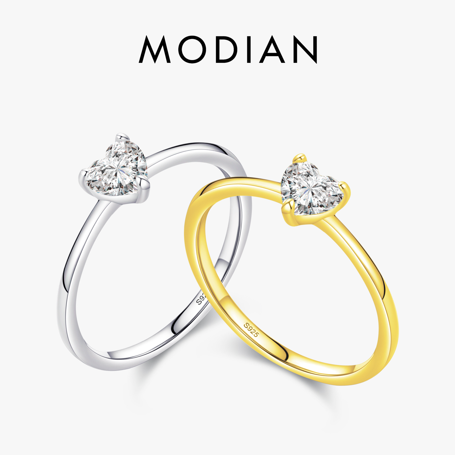 Modian Autentik 925 Perak Murni Sederhana Cinta Hati AAAAA Zirkonia Cincin Jari Berkilau untuk Wanita Perhiasan Pernikahan Wanita