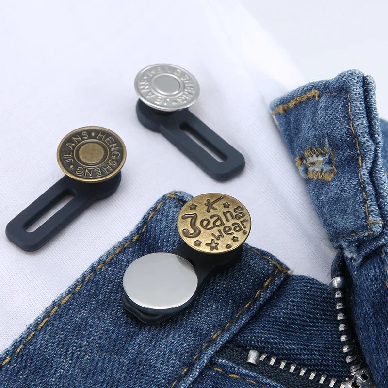 Extensor de Botones Metálico, Perfecto para Cualquier Pantalón Vaquero, Sin Costuras, Retráctil, Extensor de Botones para Cintura de Jeans, Kit de Fijación