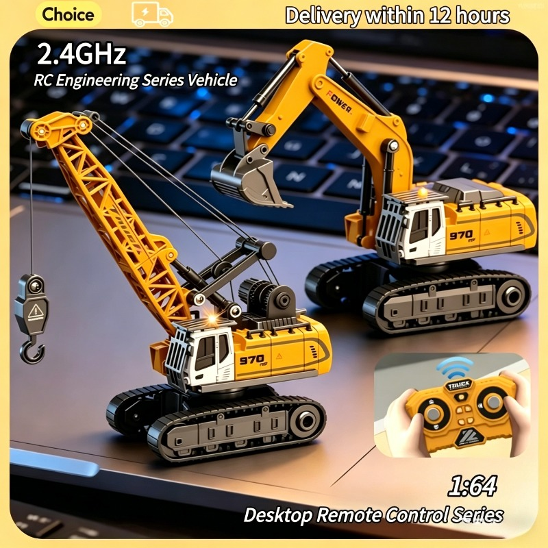 1:64 RC Mini Alloy Car Forklift Crane Excavator 2.4G Desktop Game Remote Control Engineering Lift Truck Mainan Anak Hadiah Festival