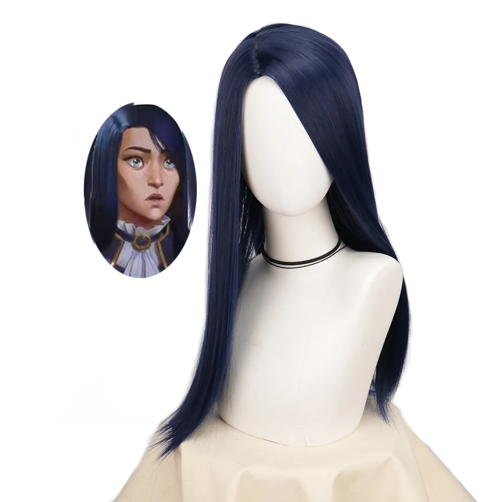 Juego Arcane Caitlyn Cosplay peluca Anime azul oscuro largo recto pelo sintético resistente al calor el Sheriff de Piltover pelucas
