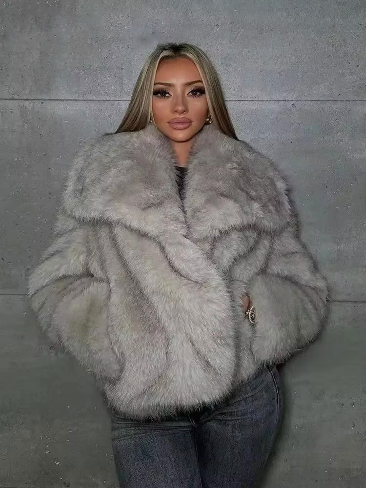 Hh moda feminina jaqueta de pele do falso vintage turn-down colarinho manga longa casaco outono inverno mulher elegante streetwear