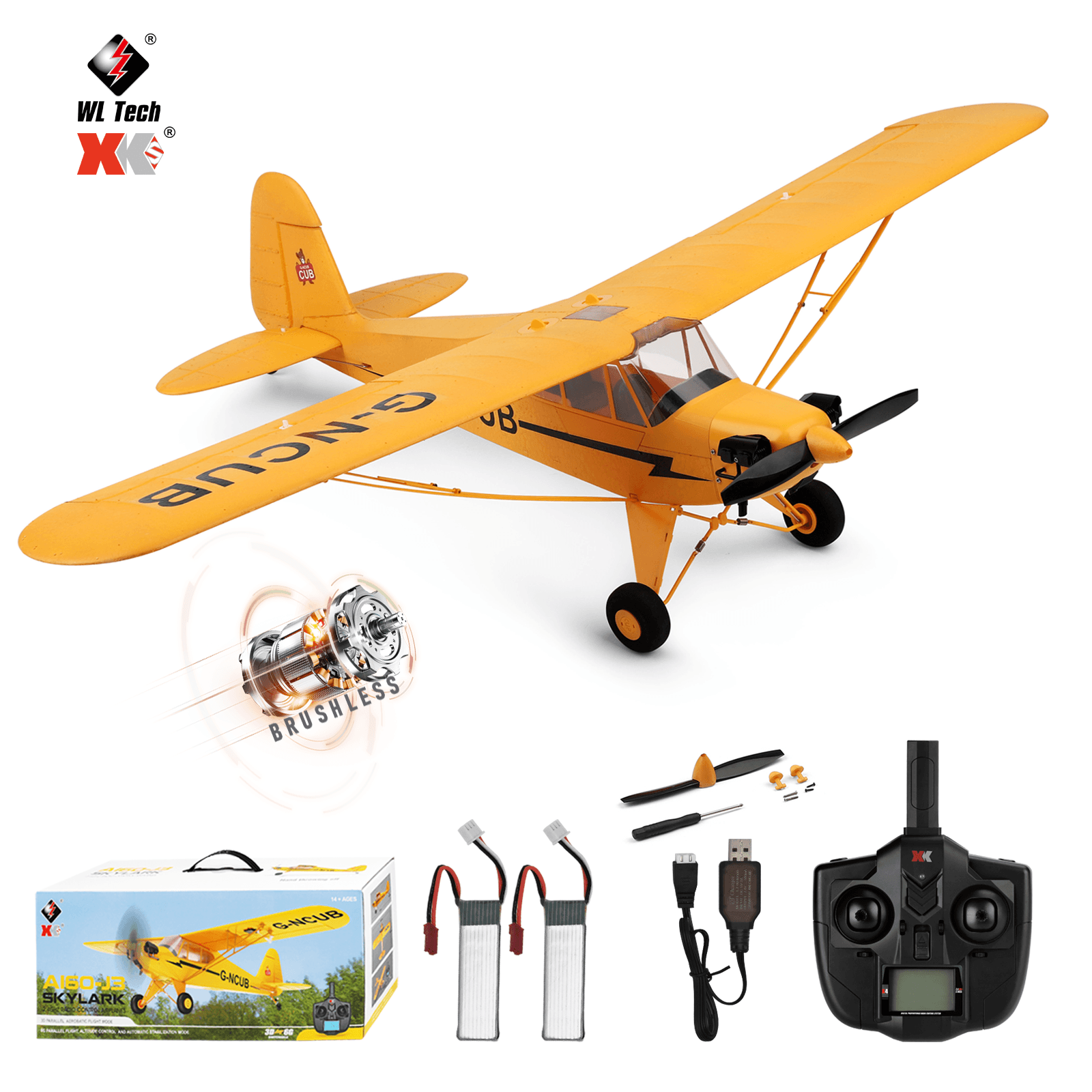 Pesawat RC WLtoys A160 J3, Pesawat RC 5 Saluran dengan Mode 3D/6G, Pesawat RC Tanpa Sikat 3D dengan 2 Baterai, Hadiah untuk Dewasa