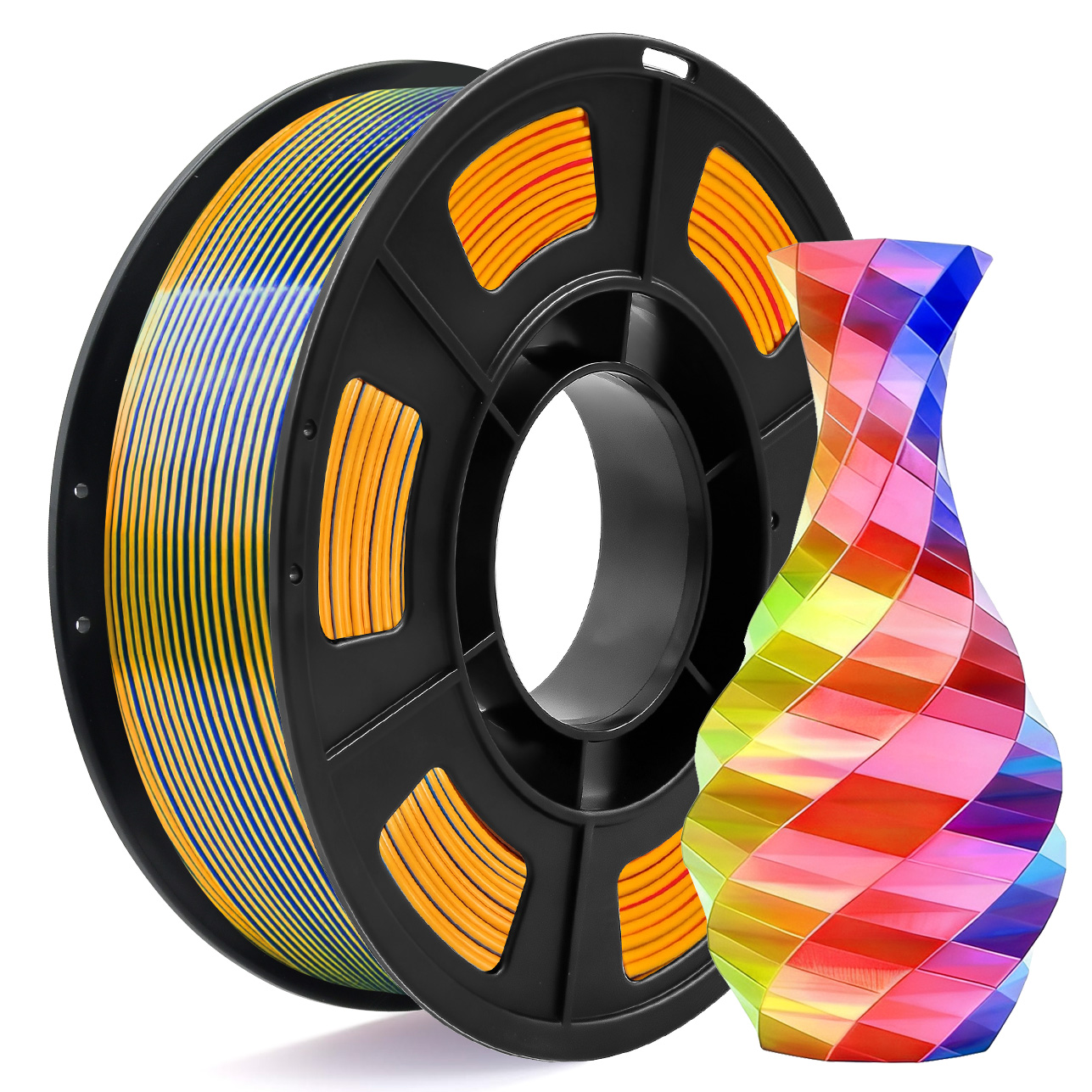 Filamento de impresora 3D PLA de seda tricolor, filamento de impresión 3D multicolor de 1,75 mm, filamento rojo, azul y amarillo, 250 g (0,55 lb)
