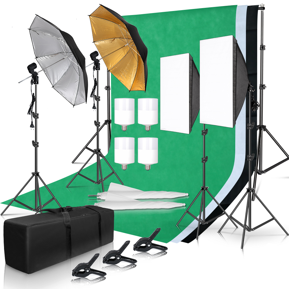 Kit di illuminazione fotografica 2x3M fondali per foto fondali ombrello morbido Softbox Light Stand borsa portatile per servizio fotografico in Studio