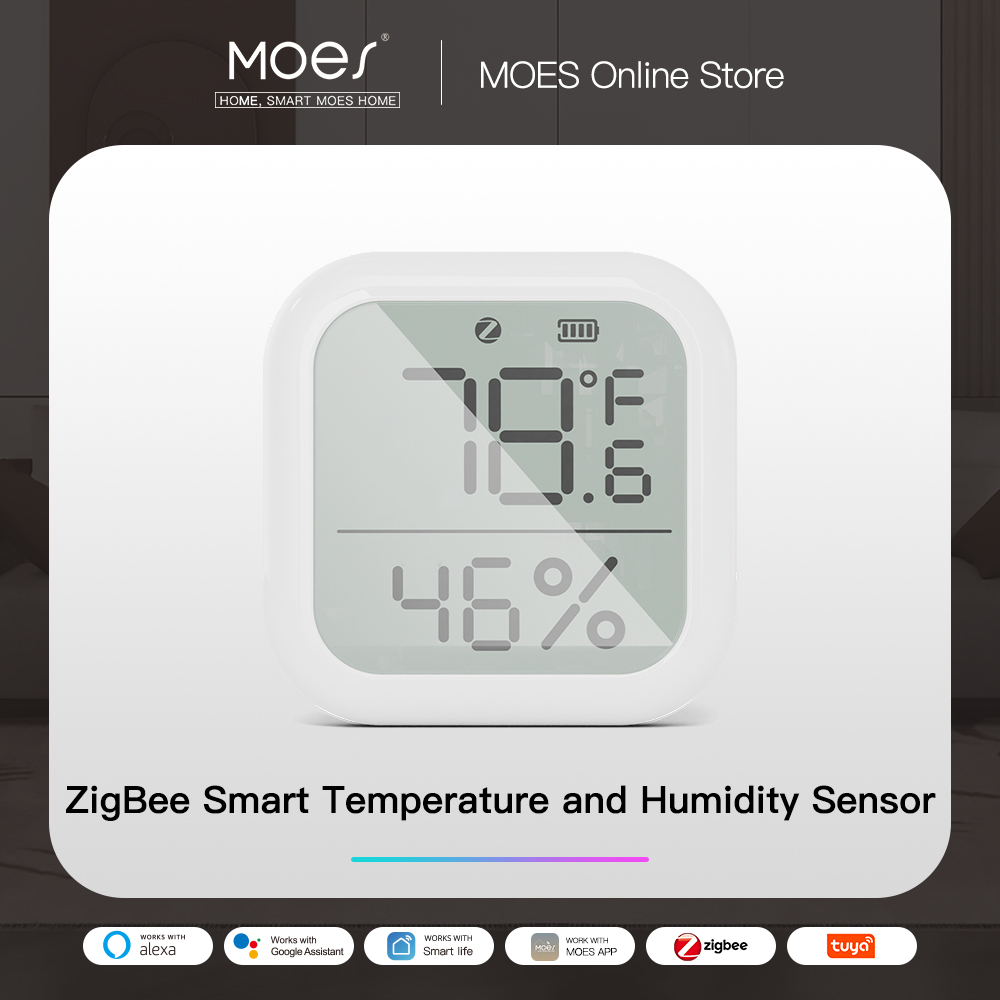 MOES-Sensor inteligente de temperatura y humedad, higrómetro interior con pantalla LCD Digital, Control remoto por aplicación Smart Life, Tuya, ZigBee