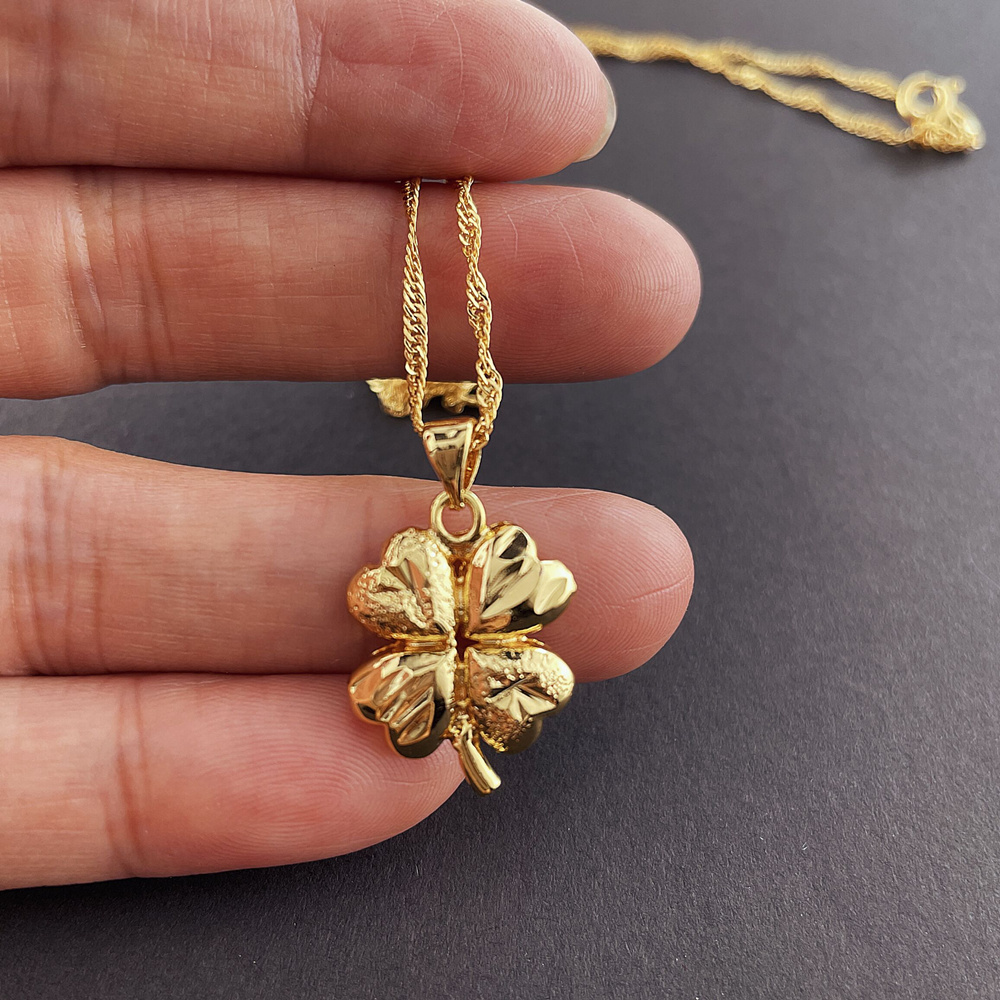 สร้อยคอทองคำ 18K จี้โคลเวอร์นำโชค ทอง 24K สำหรับผู้หญิง เครื่องประดับเสน่ห์ ของขวัญงานแต่งงาน