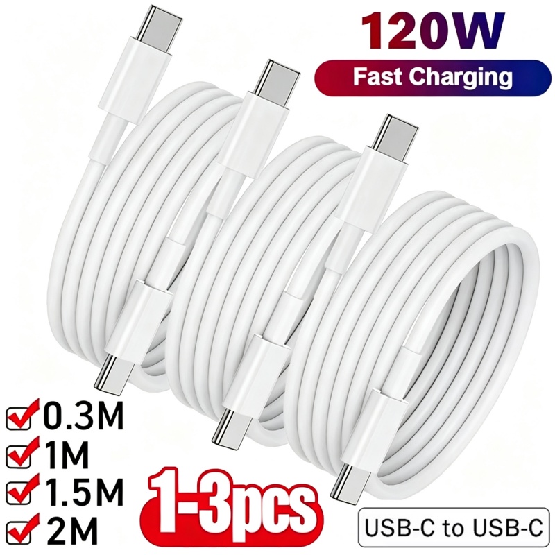 1-3 Pièces Câble de charge et de données USB-C vers Type-C 120W ultra-rapide pour iPhone 17 Samsung Huawei, Cordon de transfert rapide 1m/1.5m/2m