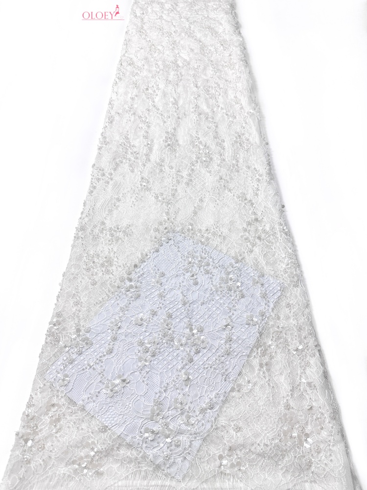 Tissu en dentelle perlée à sequins OLOEY pour marié africain 2026, tulle français nigérian doré de haute qualité pour la confection de robes de bal