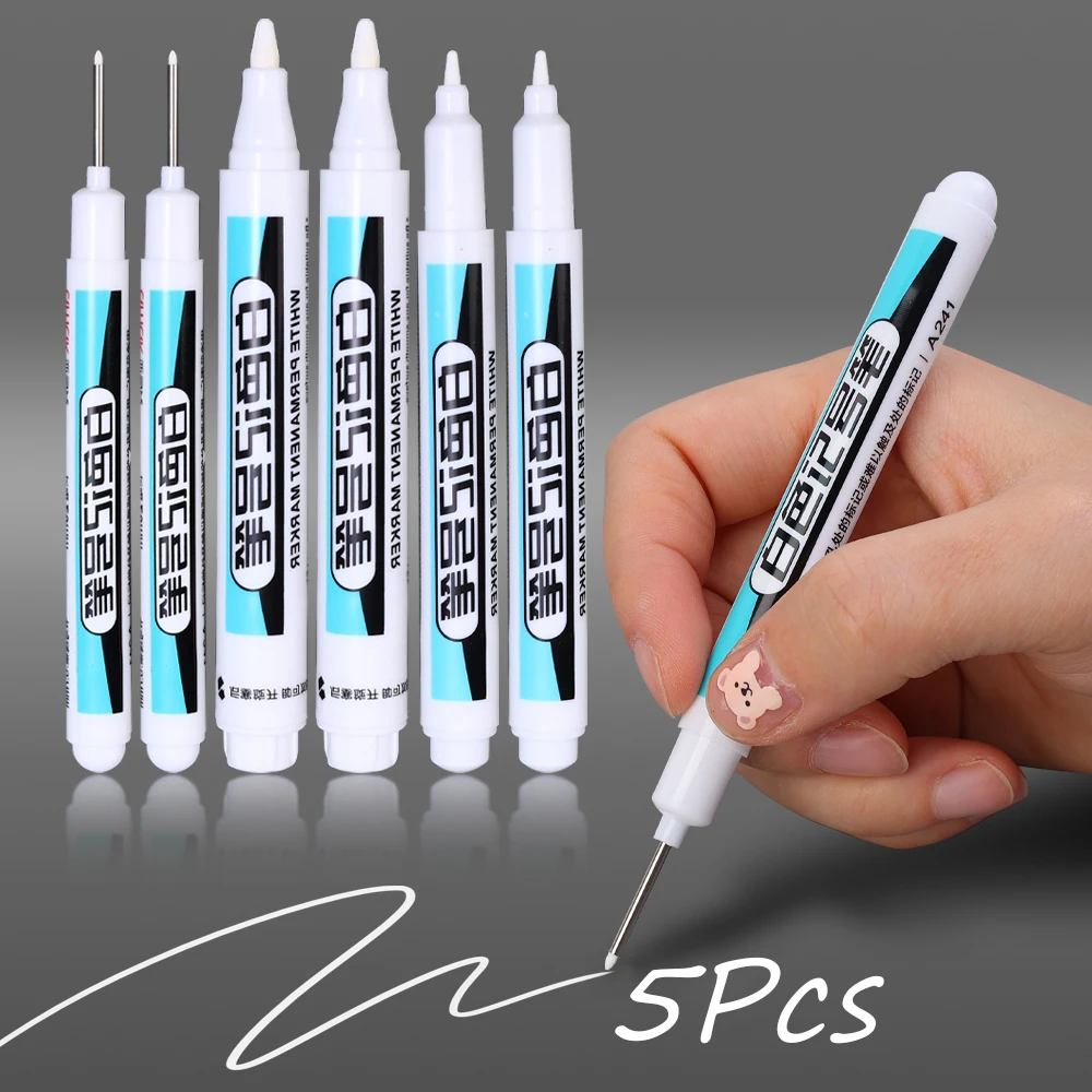 Stylo marqueur blanc huileux pour Graffiti, crayon Gel Permanent étanche, pneu pour carnet de notes, peinture sur verre, 0.7mm 1mm 2.5mm, 5/1 pièces