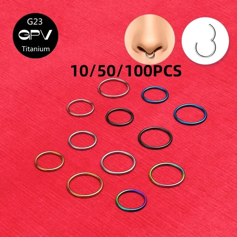 10/50/100 sztuk G23 tytanowy kolczyk w nosie Punk męska i damska biżuteria do piercingu przegroda pierścień przekłucie tragus modne kolczyki