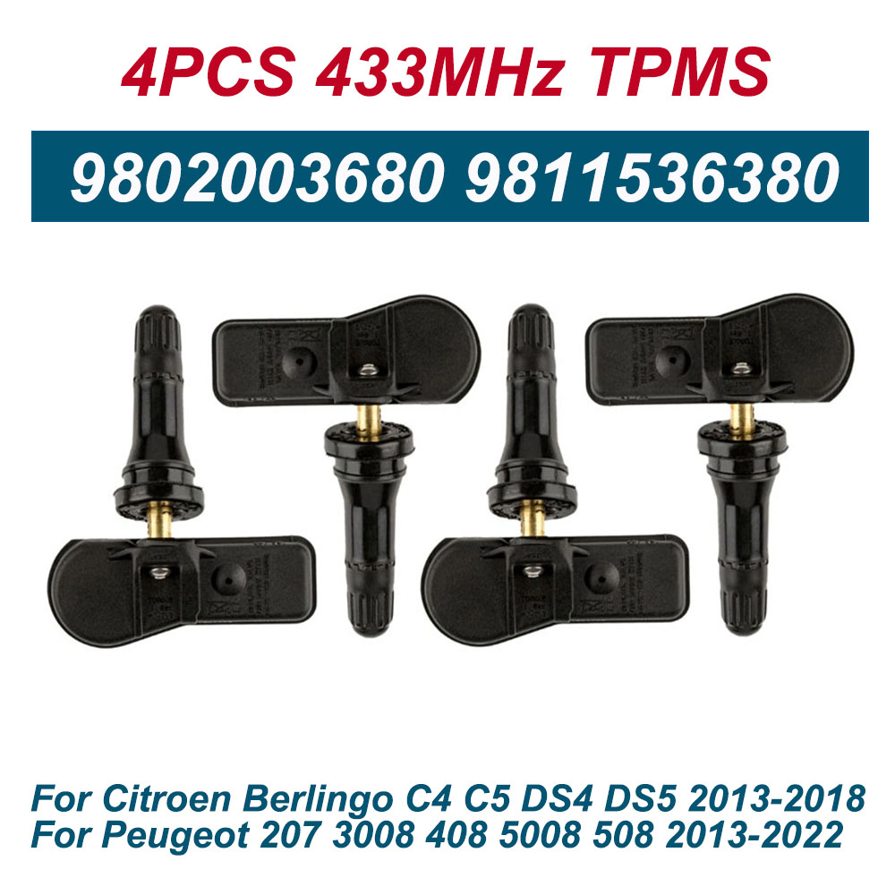 4 SZTUK 433MHZ Czujnik ciśnienia w oponach TPMS do Citroen Berlingo C4 C5 DS4 DS5 Peugeot 207 3008 408 5008 508 OEM 9802003680 9811536380