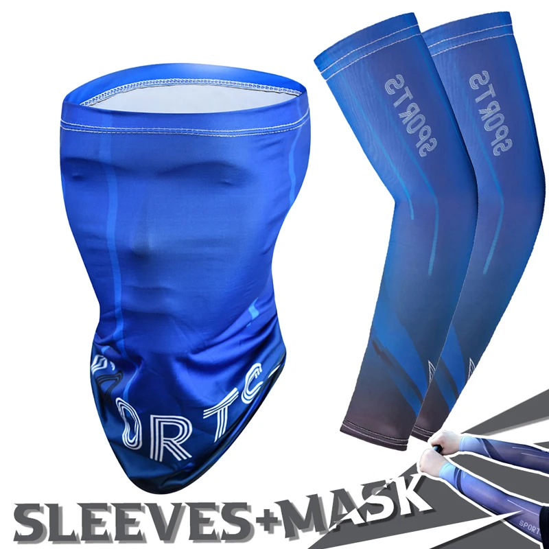 2-delige set zomer ijszijde fietsen armmouwen ademend bandana masker combinatie pak elastische koude uv-zonbescherming