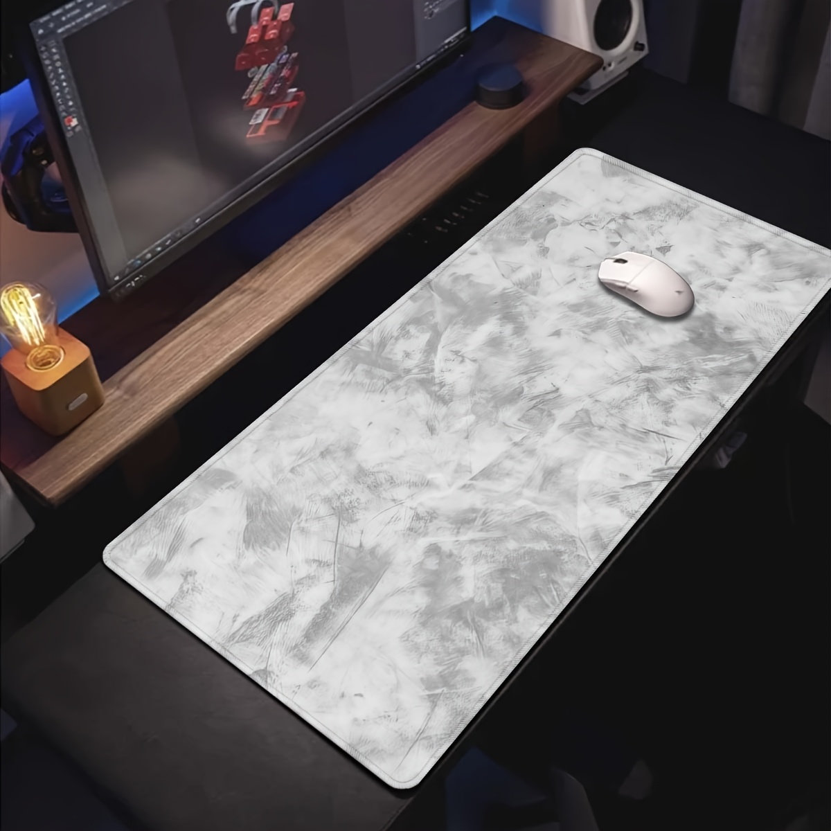Alfombrilla de Ratón con Textura Abstracta Gris Elegante, Alfombrilla de Escritorio Extra Grande de Goma Suave, Alfombrilla de Teclado para Juegos con Estética Moderna y Minimalista
