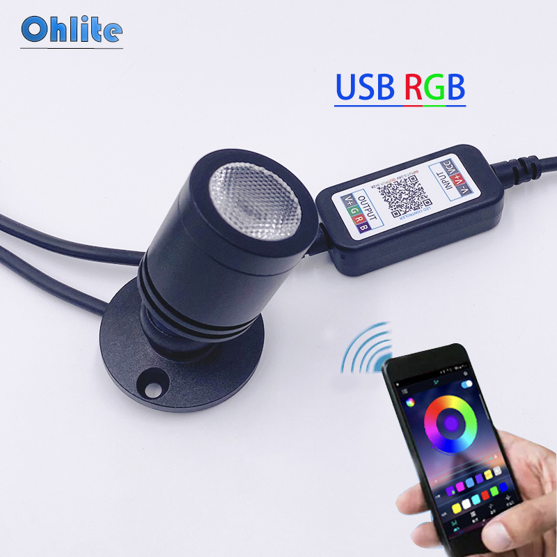 OhliteLED Smart Bluetooth APP contrôle RGB LED projecteur USB 5V couleur réglable Mini plafonnier 1W 3W noir blanc argent