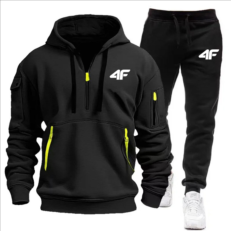 Chándal para hombre con capucha y cremallera, pantalones de protección y múltiples bolsillos, chándal informal para correr, conjunto de 2 piezas para otoño/invierno, talla grande S-3XL