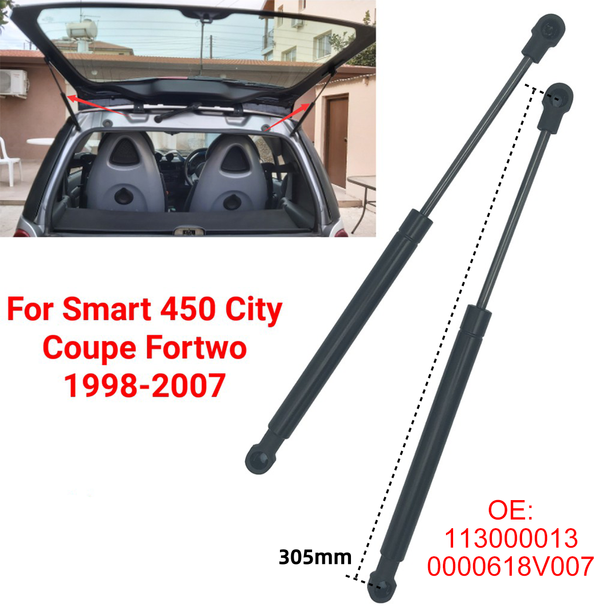 2Pcs Car Rear Trunk Tailgate Gas Strut Damper Lift Support Rod 113000013 for Smart Fortwo City 450 Coupe 1998-2007