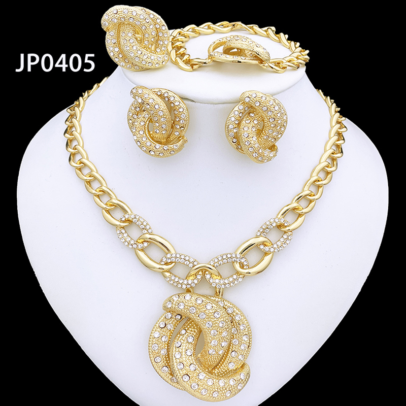 Conjunto de joyas de tendencia de Dubai Nigeria para mujer, diseño de lujo, Collar chapado en oro de 18K, pendientes, anillo, pulsera, regalo de fiesta de boda