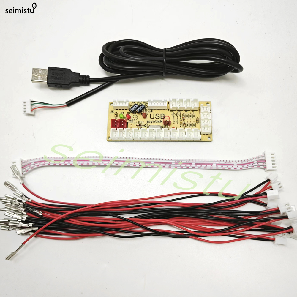 Diy arcade usb zero atraso codificador pc para joystick arcade rocker placa de circuito módulo controle para ps2 ps3 com botão cabo