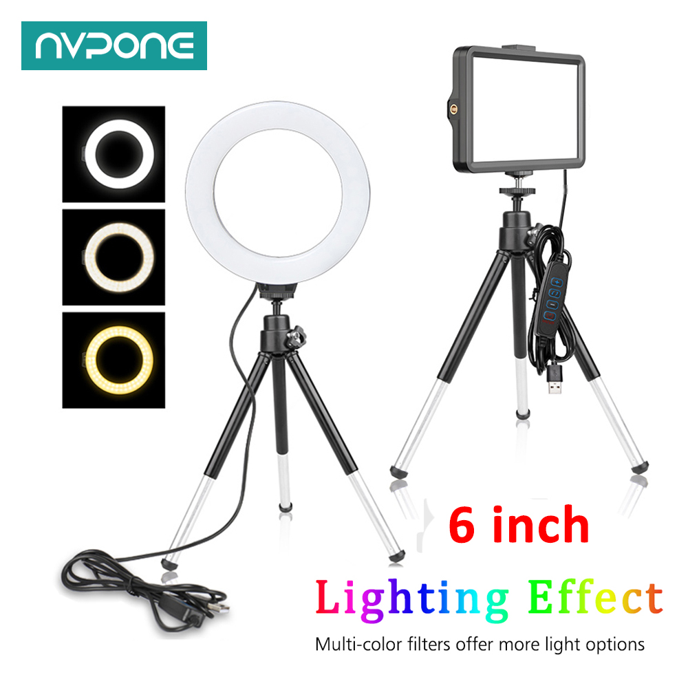 Panel de luz LED para fotografía y vídeo, iluminación con filtros RGB, Kit de lámpara de estudio fotográfico para sesión en vivo, anillo de luz con trípode, 6 pulgadas