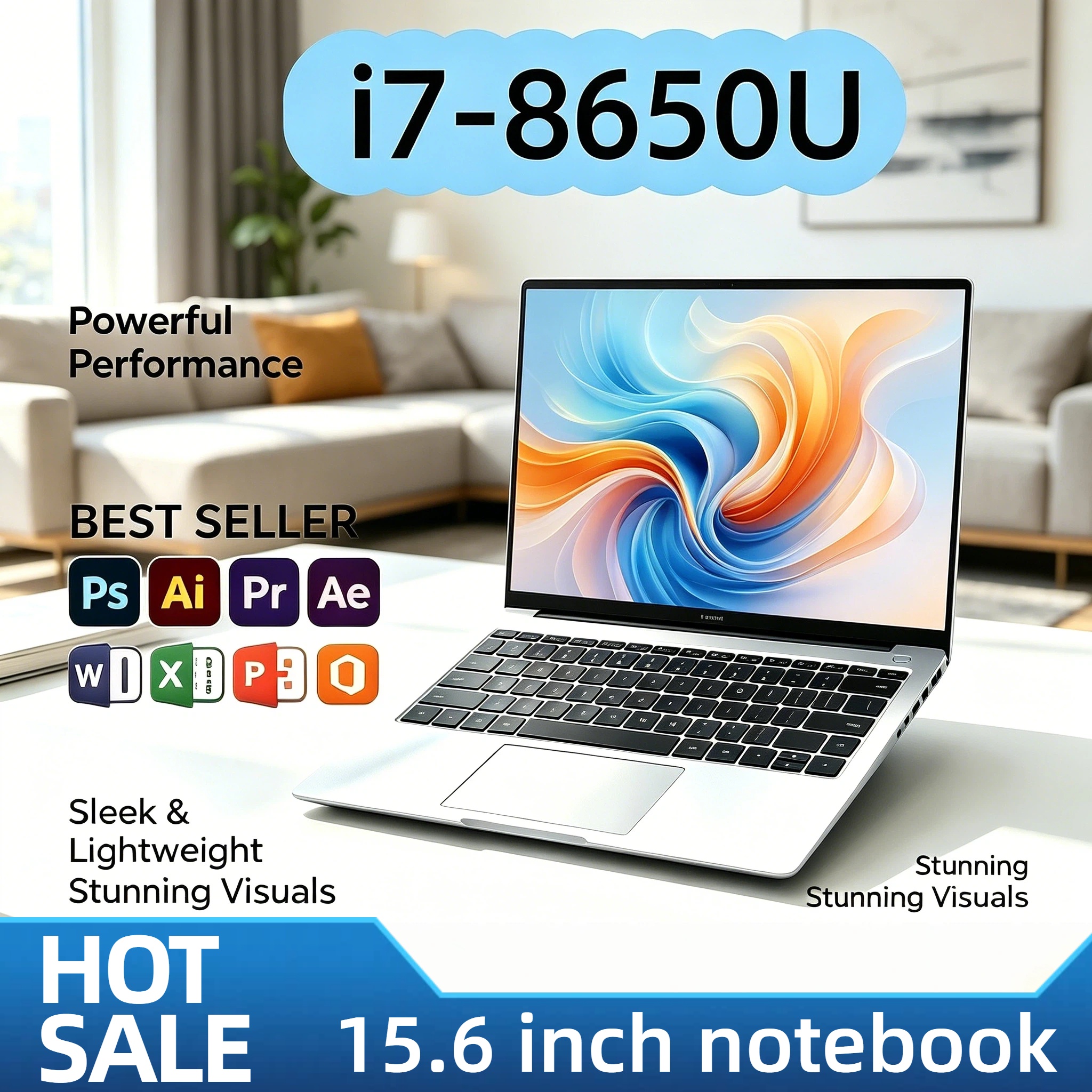 Portátil Intel i7 8650U de 15.6 Pulgadas, 4C8T 1.9-4.2GHz, 32GB RAM, 2TB SSD, 1920x1080, Notebook Gamer, PC de Oficina, Alto Rendimiento, Ultra