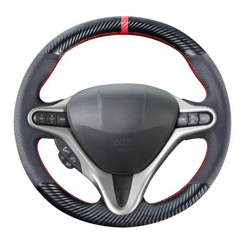 ฝาครอบพวงมาลัยคาร์บอนไฟเบอร์สําหรับ Honda Civic 8 2005-2011 Old Civic Type R 2004-2011 (3-Spoke) หนังอุปกรณ์ตกแต่งภายใน